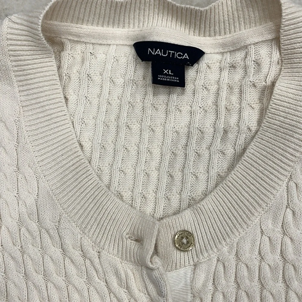 Nautica | 100% Cotton Cable Knit Cardigan |‎ Ivory | Size Large